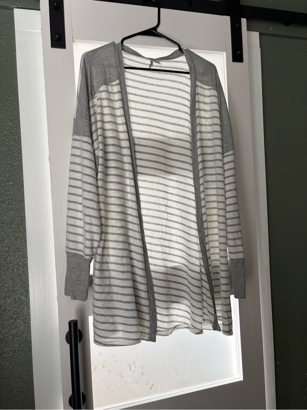 Women's Lightweight Open-Front Striped Cardigan - Gray/White